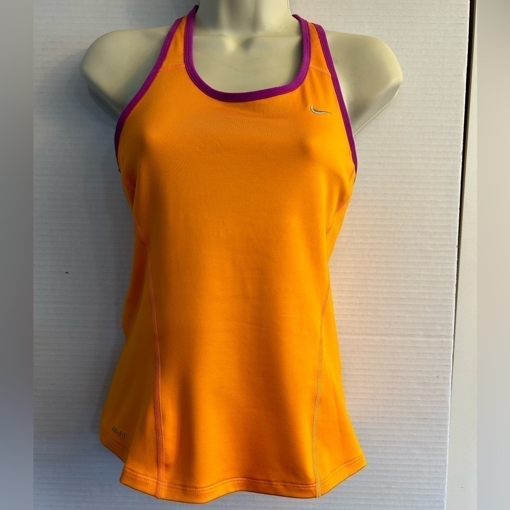 Nike Dri Fit fitted razor back Tank Top in orange and purple Size Small B4